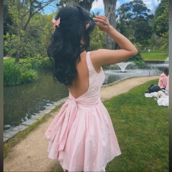 House of CB 'Florianne' Soft Peach Bow Mini Dress‎ size L D-DD Tall - Picture 11 of 15